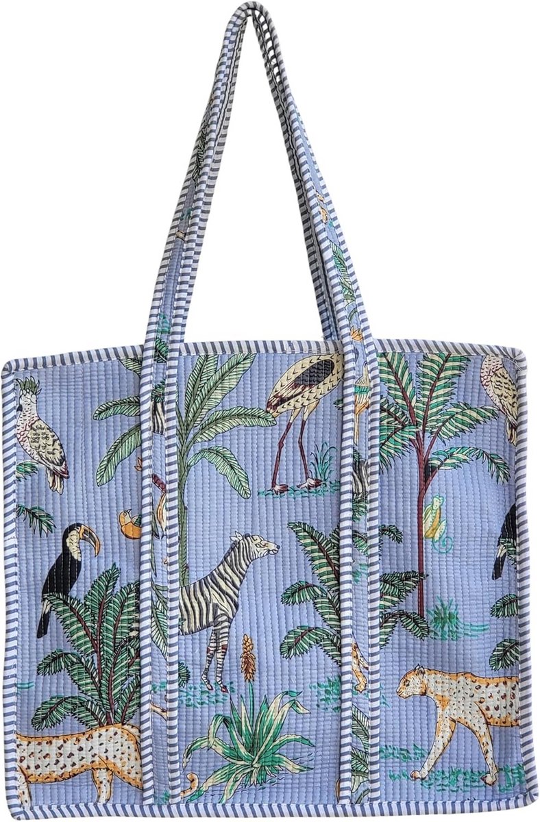 Grote Omkeerbare Tote Bag met Jungle Print - 100% Katoen Schoudertas
