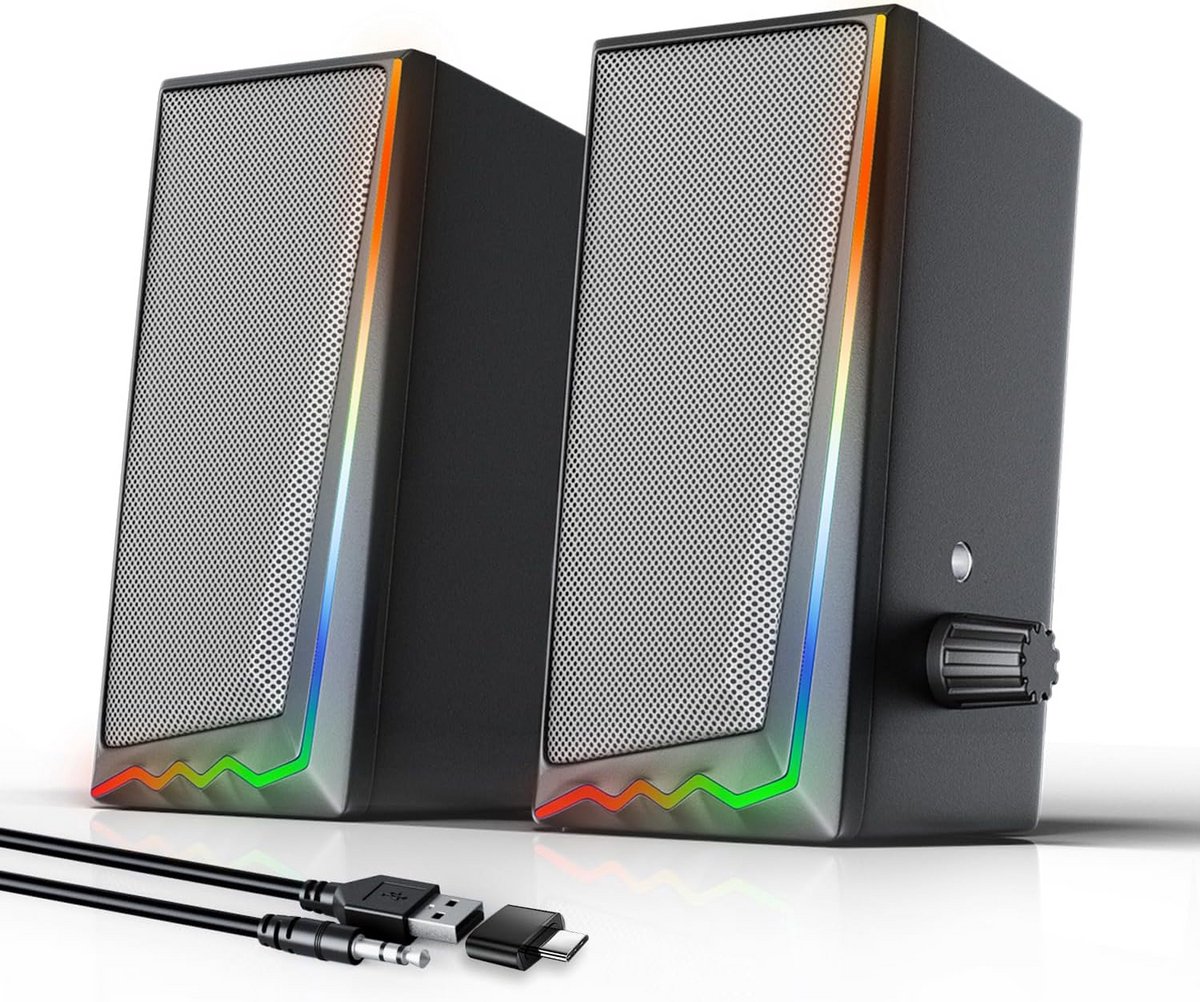 RGB PC Luidsprekers met 3,5mm Aux en Volumeregeling voor Desktop en Laptop