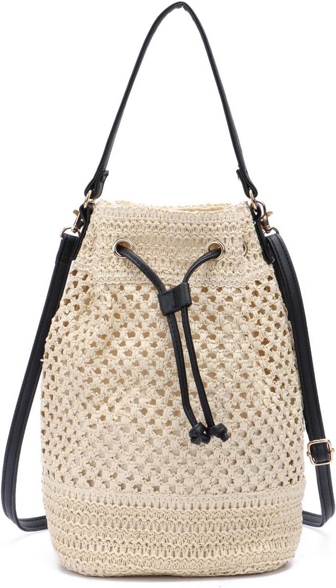 Grote Geweven Stro Schoudertas Dames Zomer Strandtas Beige