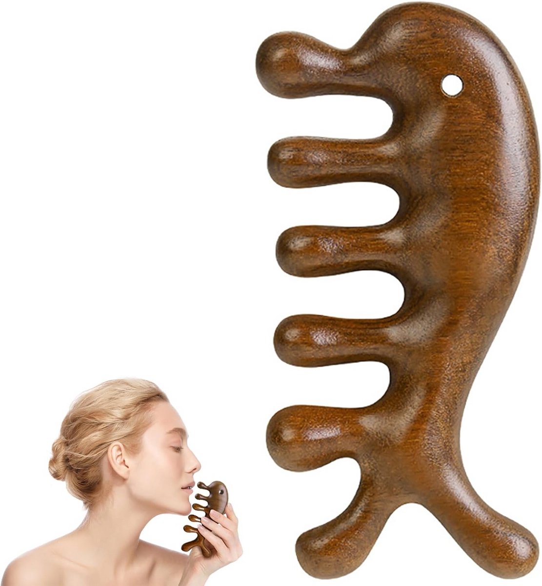 Houten Hoofdmassage Kam voor Scalp, Gezicht en Lichaam - Natuurlijk Sandelhout