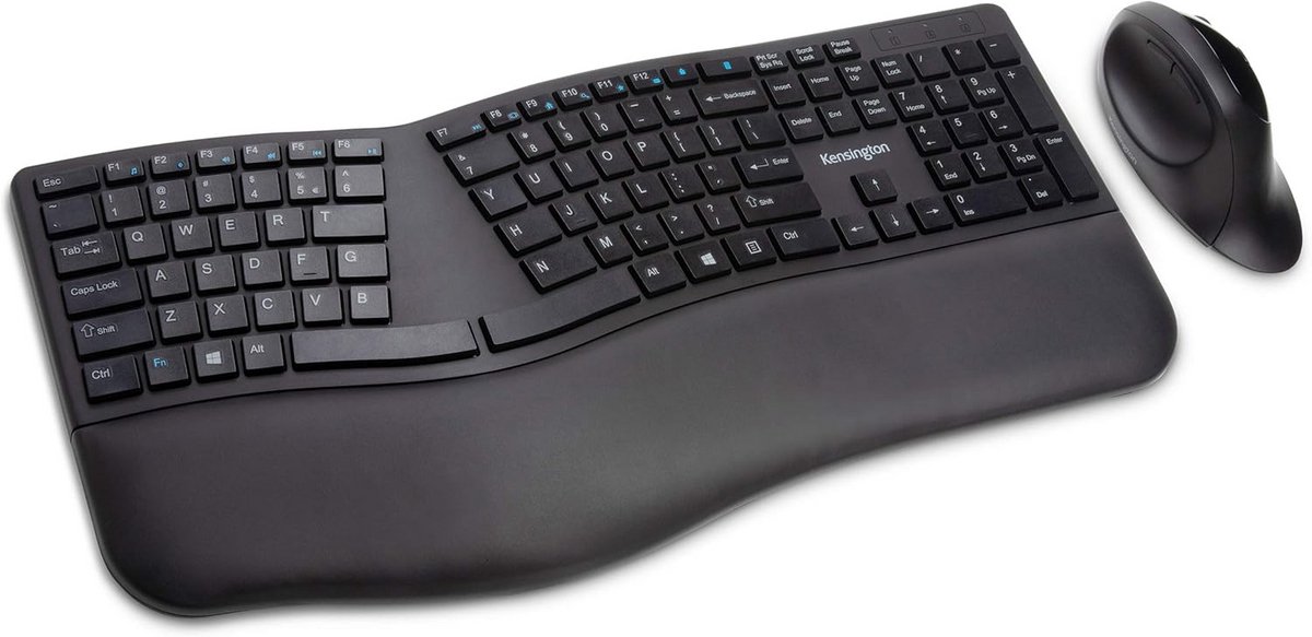 Ergonomisch draadloos toetsenbord en muis zwart