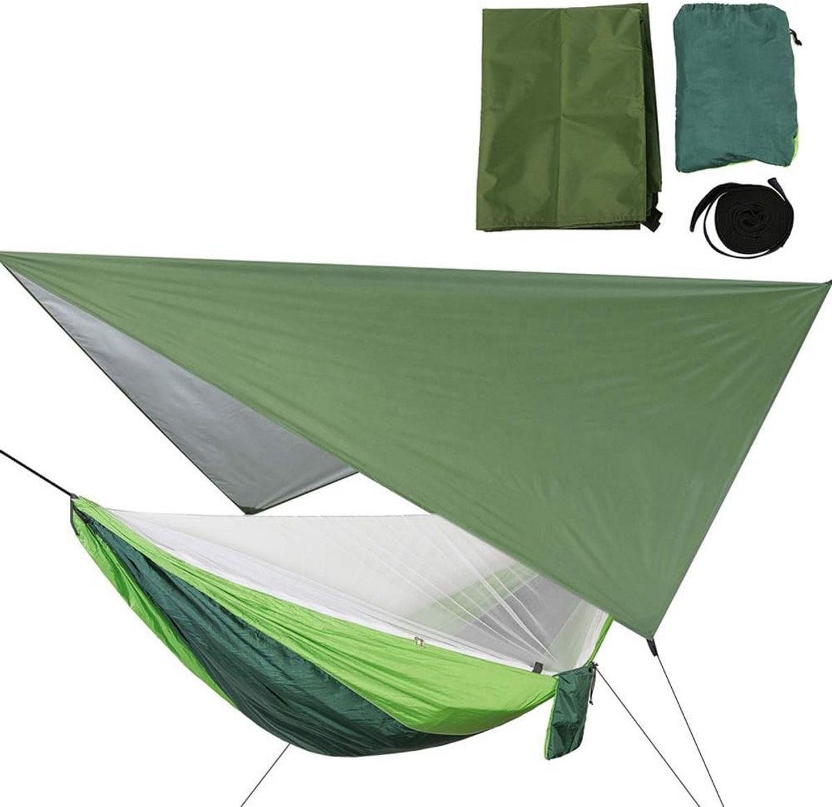 Hangmat met Moskitonetz en Regenscherm voor Buiten - Camping Hangmat in Nylon Polyester