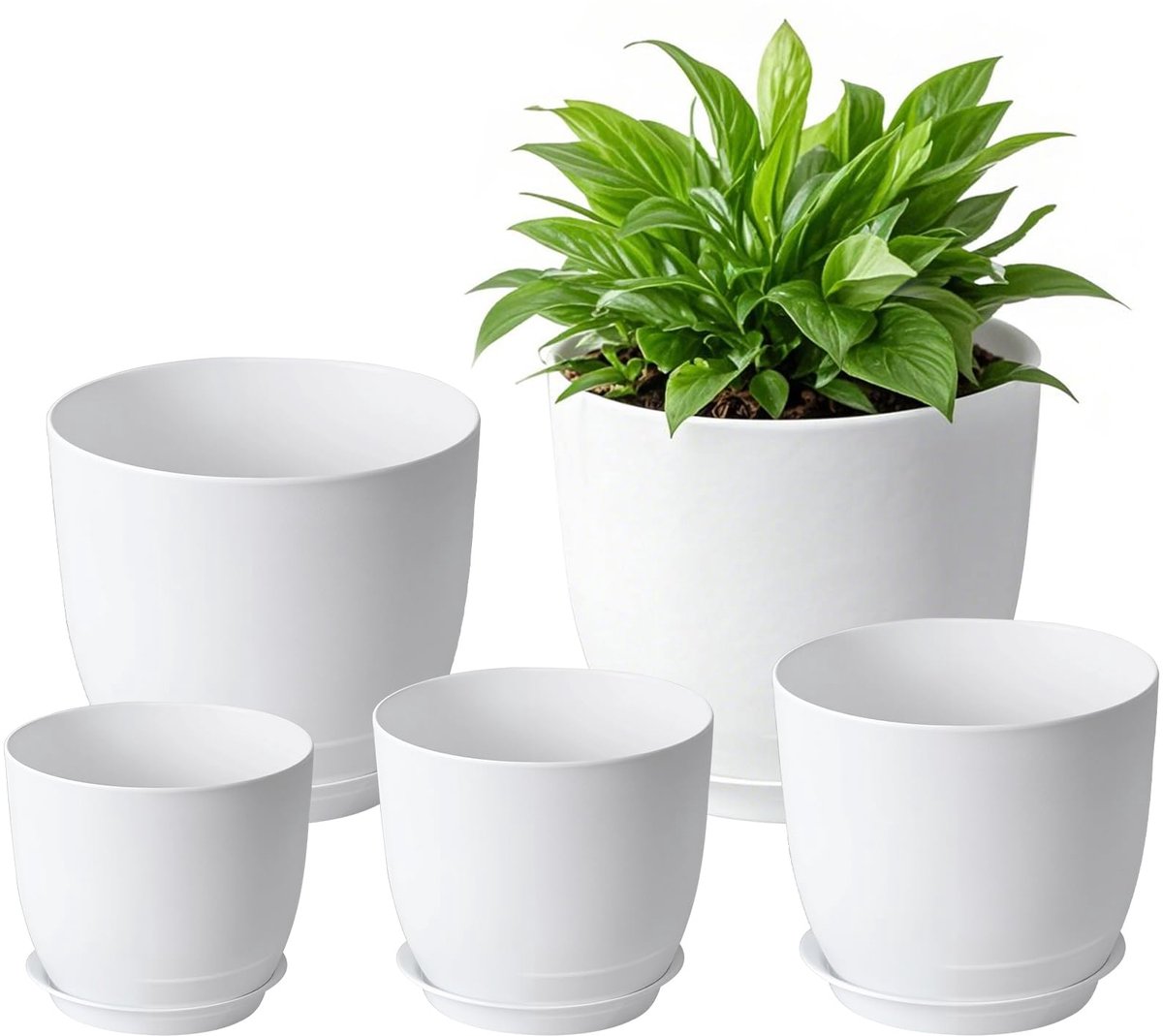 Unyqoos® Set van 10 veelzijdige kunststof bloempotten met onderzetters voor binnen en buiten