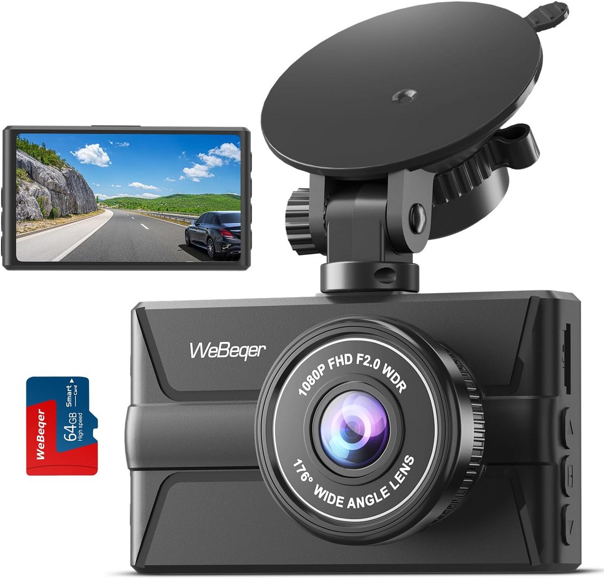 Auto Camera 1080P FHD met 3" IPS Scherm en 176° Groothoeklens