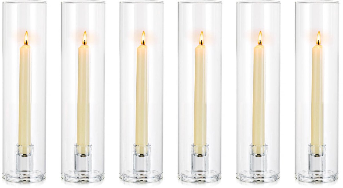 Unyqoos Set van 6 robuuste glazen cilinders voor kaarsen als stijlvolle tafeldecoratie, transparant, 30*7cm, 6 stuks