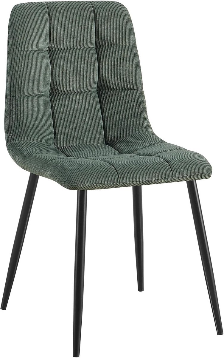 Eetkamerstoel Corduroy Groen met Sterk Metalen Frame - Hoge Belasting 150 kg