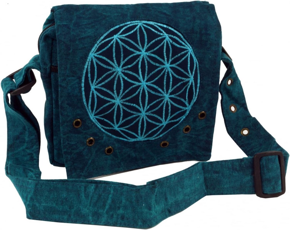 Etnische Schoudertas Katoen 'Mandala' - Groen, Unisex, Nepal Stijl