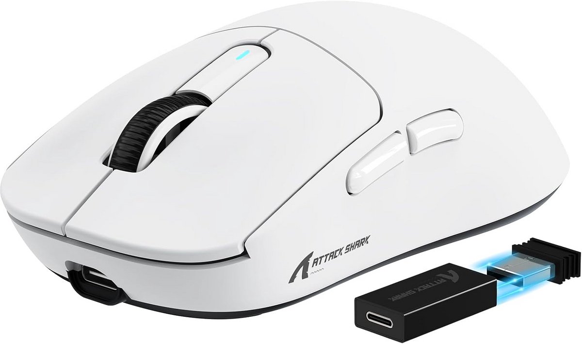 Draadloze Superlichte Gaming Muis 4K/8K Hoge Respons, 26.000 DPI, Programmeerbaar, Wit