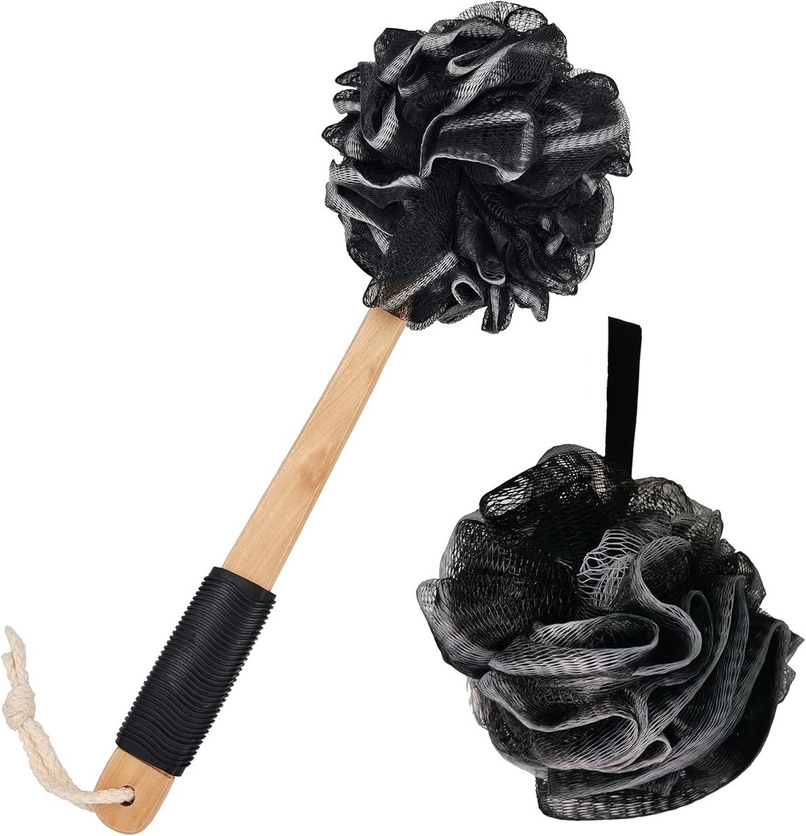 Lange Badborstel met Loofah Spons voor Rug en Lichaam: Exfoliëren en Stimuleren