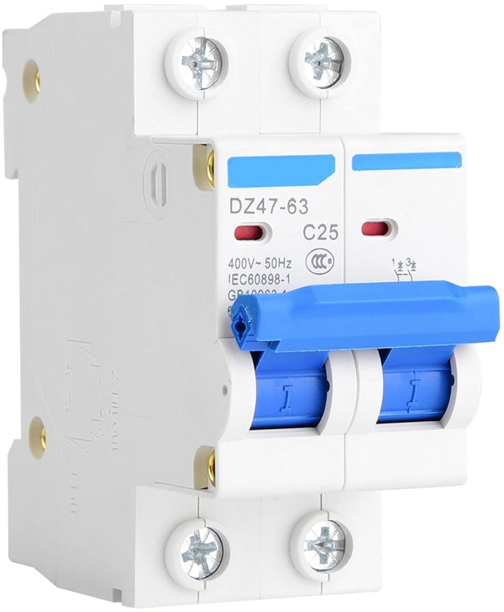 2P Automatische Zekering 25A 400V AC met Lekbeveiliging en Luchtschakelaar