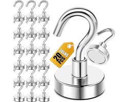 Magneethaken- extra sterk- neodymium magneten met haken- 20stuks- magnetische haken-magnetische muursticker-magneet- stansvrij- voor ijzeren deuren- koelkasten- keukens- kledingrek- kantoor- magneethaken- Stijl van 2.0 CM