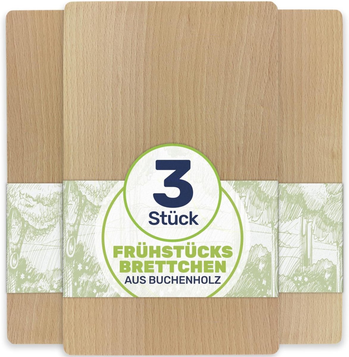 Set van 3 Houten Ontbijtplanken Beukenhout - Broodplank & Kaasplank - 22x12 cm