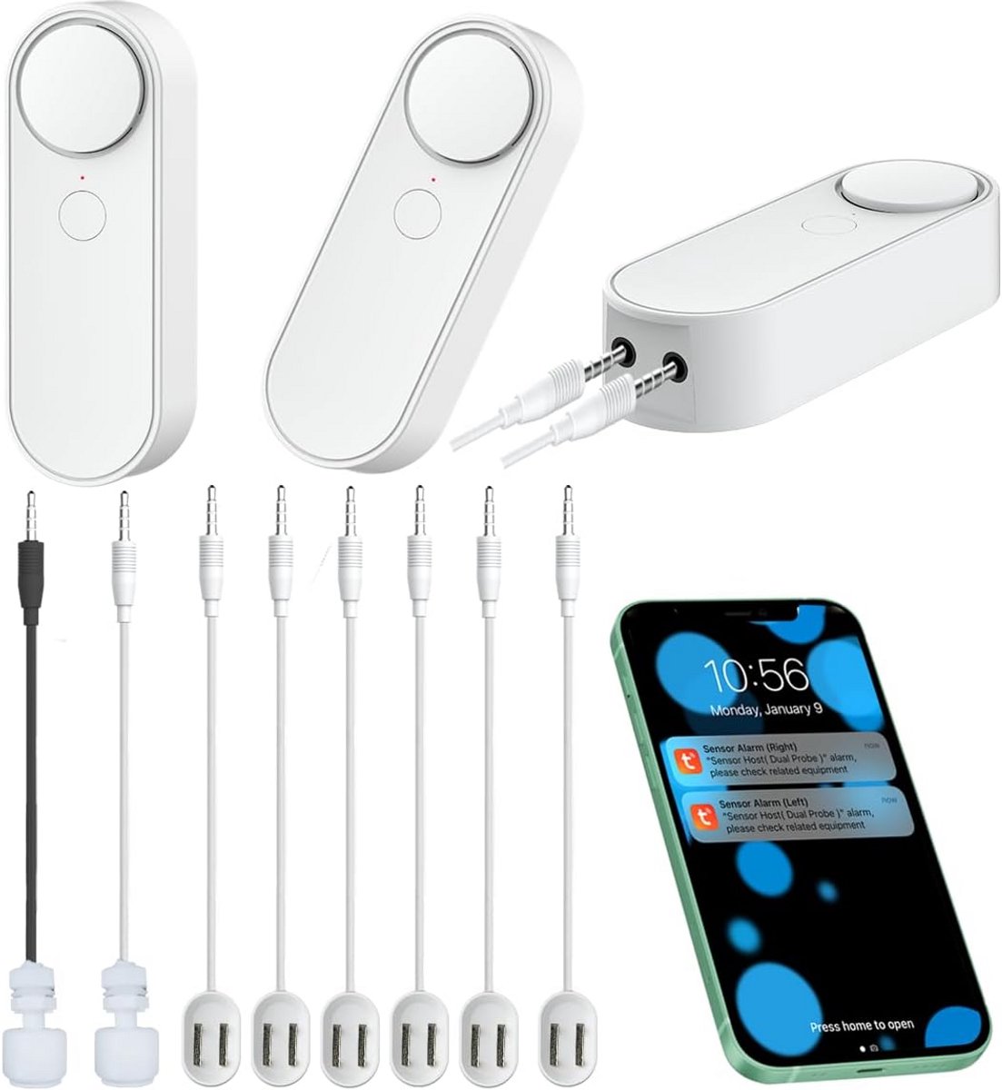 Waterlekkage Sensor Set met 3 Sensoren, 6 Lekprobes en 2 Niveaumeting Probes