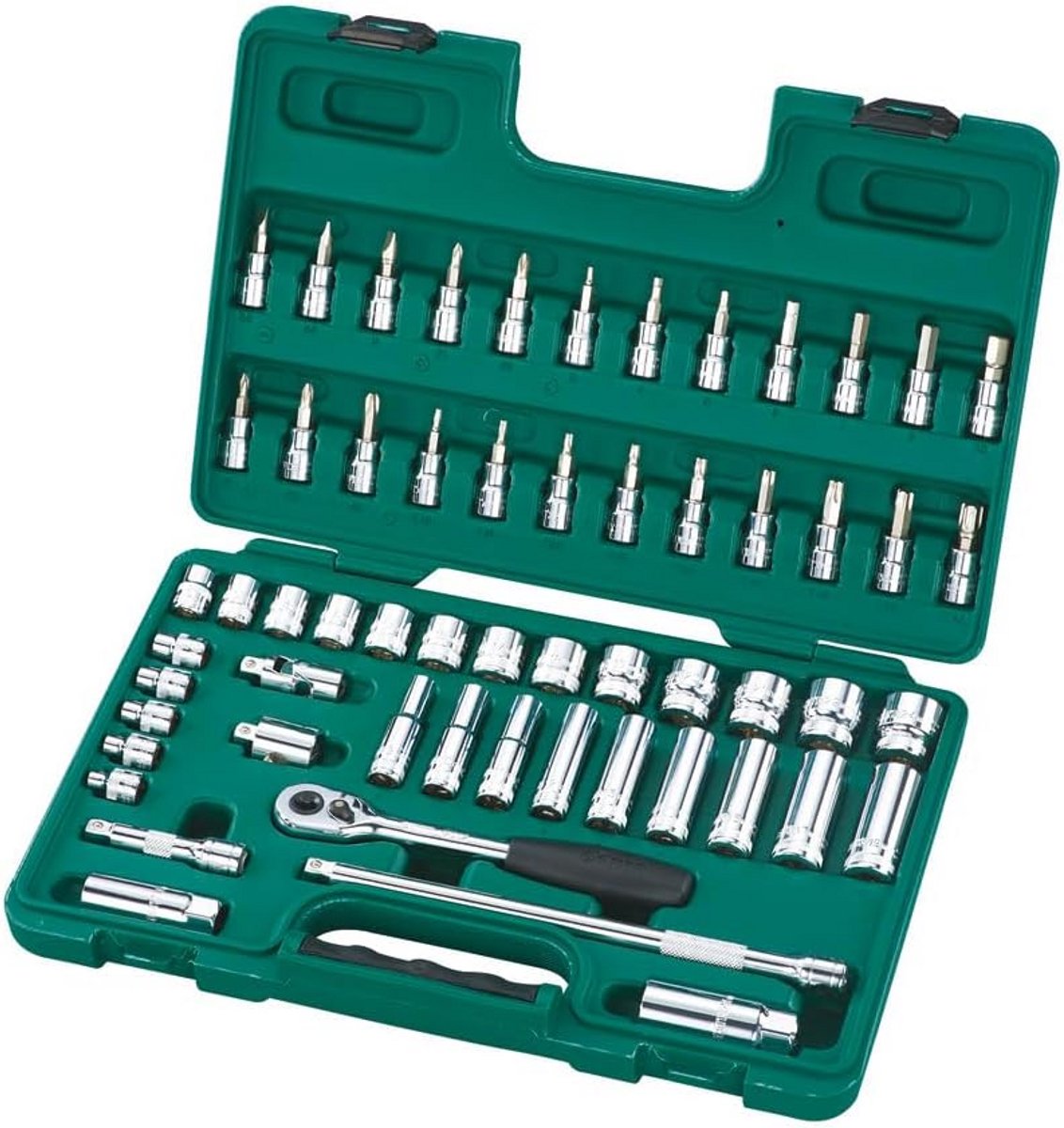 58-delige 3/8" CR-V zeskantset met ratel en snelsluiting - complete gereedschapsset in opbergkoffer