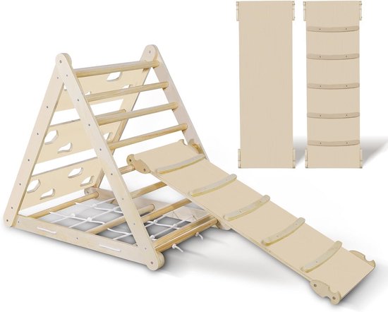GOPLUS Klimdriehoek Voor Binnen - Klimrek Met Verstelbare Ladder En Omkeerbare Helling (glijbaan/wip) - Houten Speeltoestel Voor Peuters Vanaf 3 Jaar - 60 Kg Belastbaar