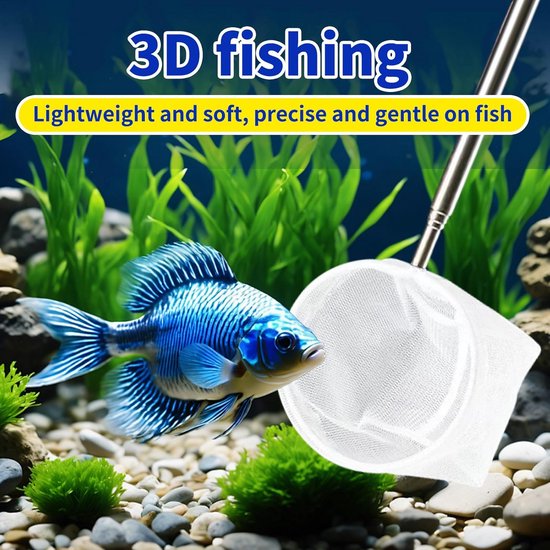 Premium klein aquarium telescopisch visnet voor garnalen en betta tanks - professioneel skimmnet met 20-56,5 cm uitschuifbaar handvat, rond, groen