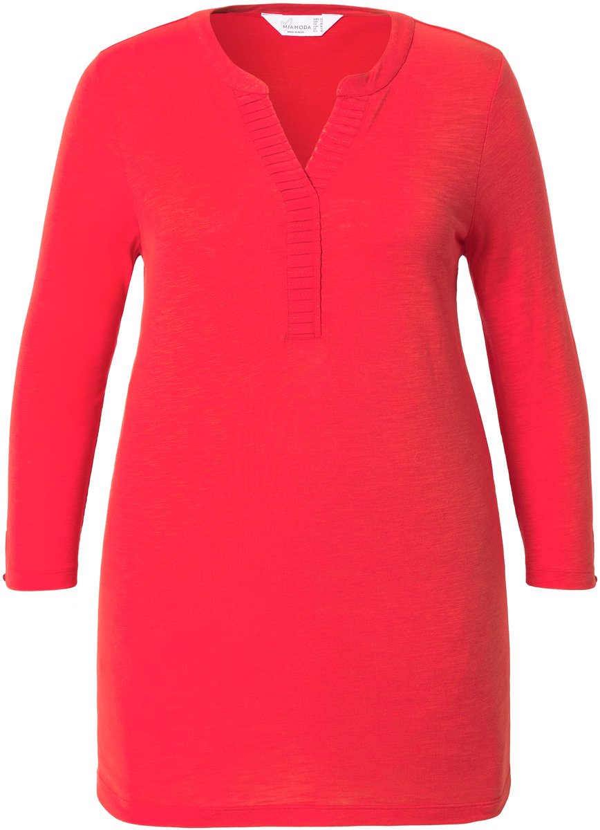 MIAMODA - Dames - Overhemdblouse straight fit hals met chiffon - Neonrood - Maat 50
