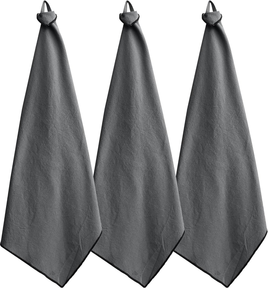 Set van 3 Keukendoeken 50x70 cm Antraciet Grijs 100% Katoen
