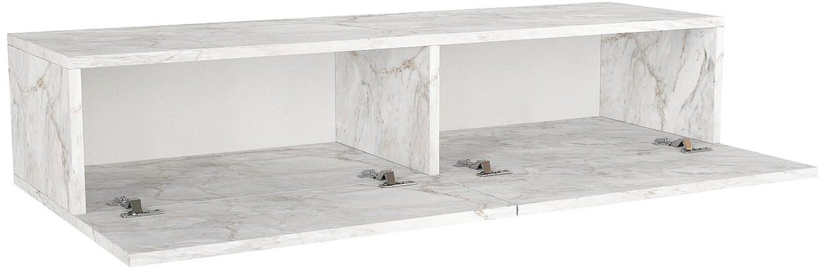 Vente-unique Zwevende sidetable met 2 deuren - Wit marmeren effect - TENIDA