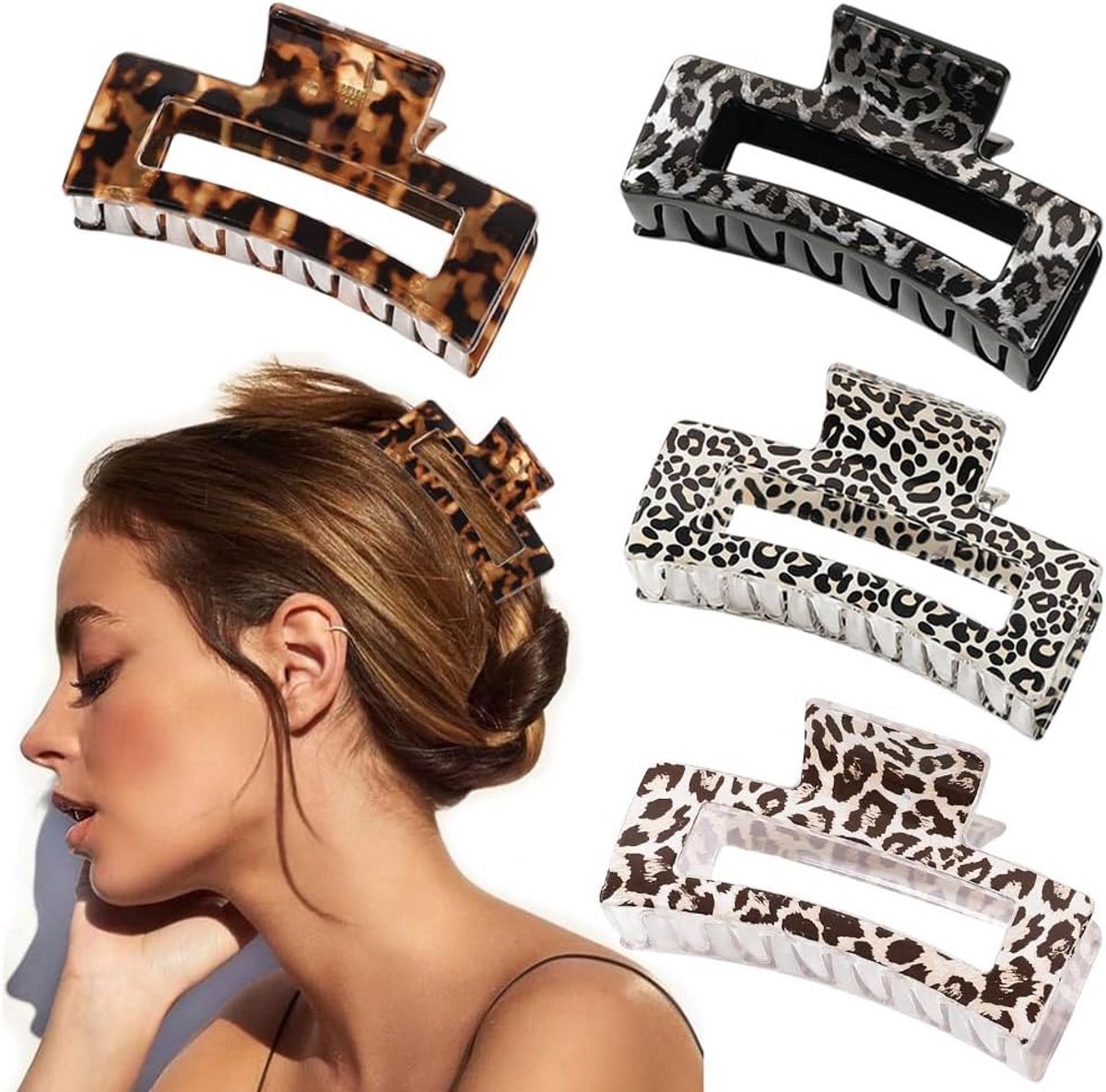 Set van 4 Grote Haarspeld Klemmen voor Dik Haar met Luipaardprint