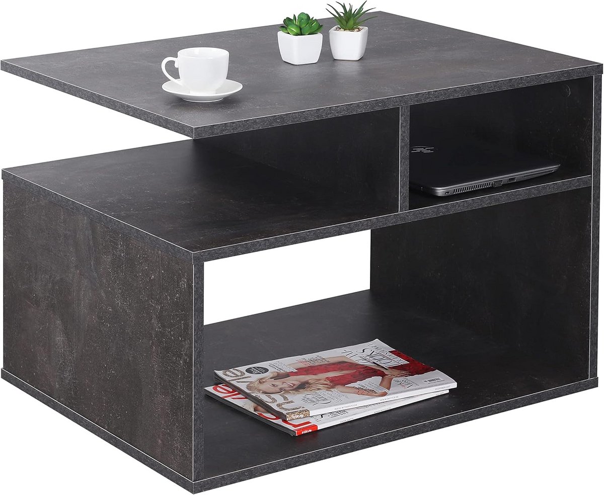 Salontafel met opbergruimte 69x50x50 cm Woonkamer Bijzettafel Betonlook Grijs