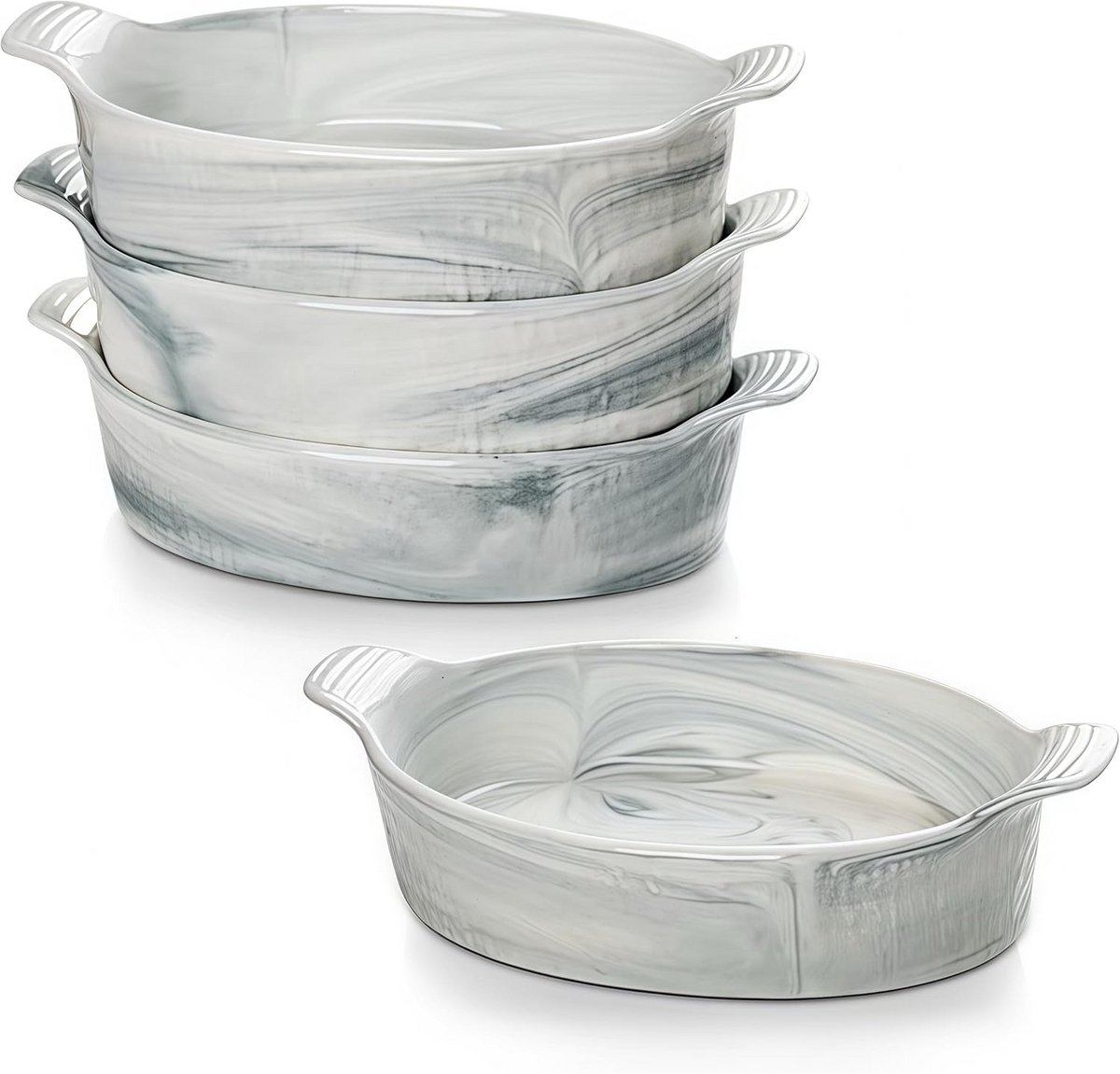 Set van 4 Ovale Keramische Ovenschalen – Hittebestendig Gratinschotel met Handvatten