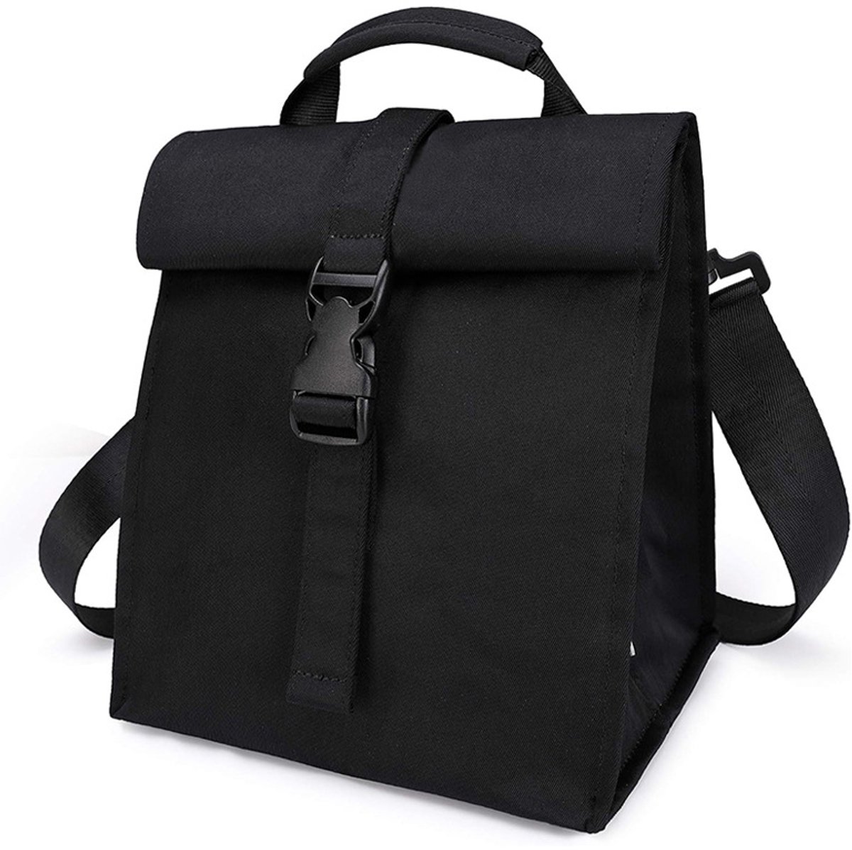 Kleine geïsoleerde tassen, grote lunchtassen, geïsoleerde tassen met rolsluiting van 10 liter, picknicktassen, uitbreidbare kleine geïsoleerde tassen, geschikt voor picknicks en het vervoeren van eten, zwart.