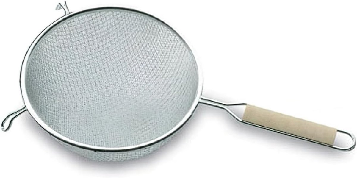 RVS Dubbele Zeef met Houten Handvat 20 cm