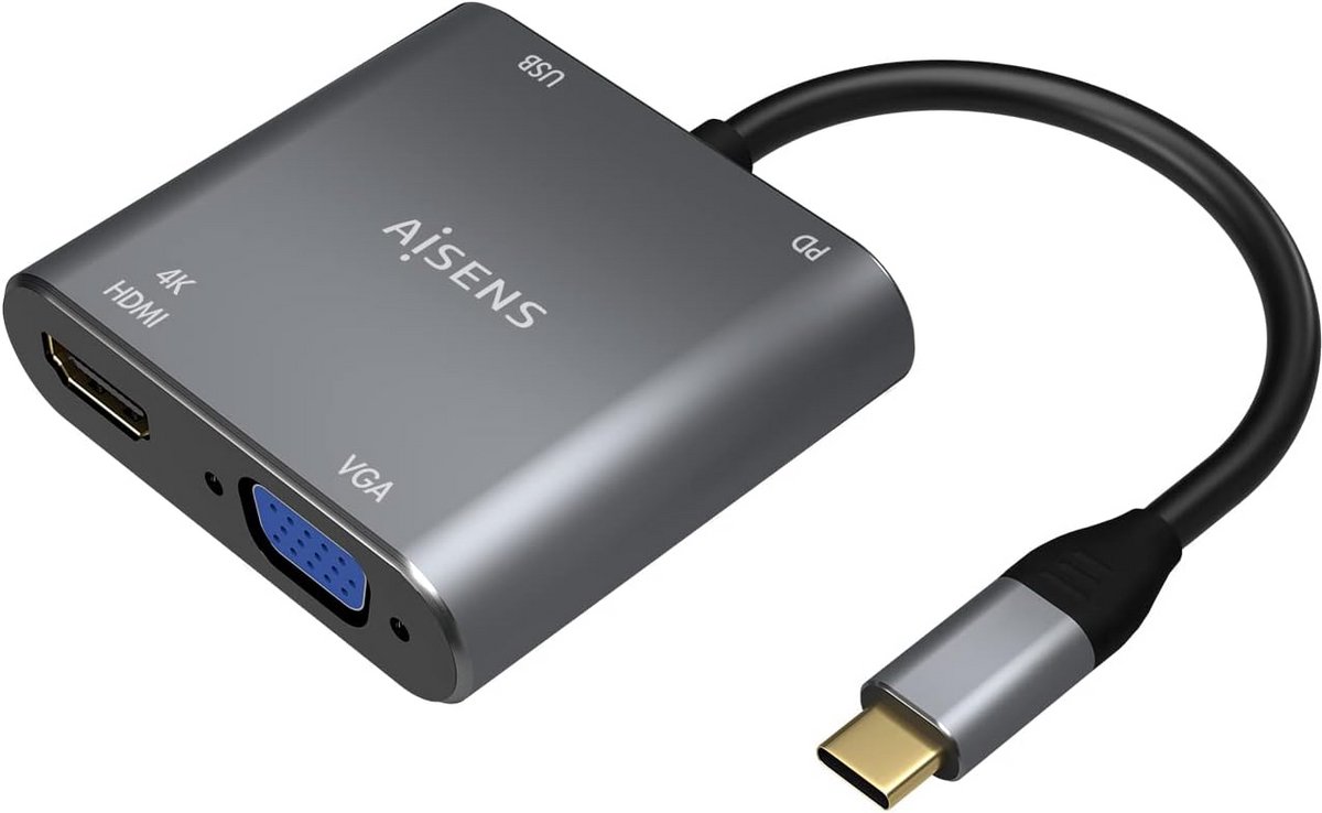 USB-C Hub 4-in-1: HDMI, VGA, USB 3.0 en USB-C PD Adapter voor Laptop