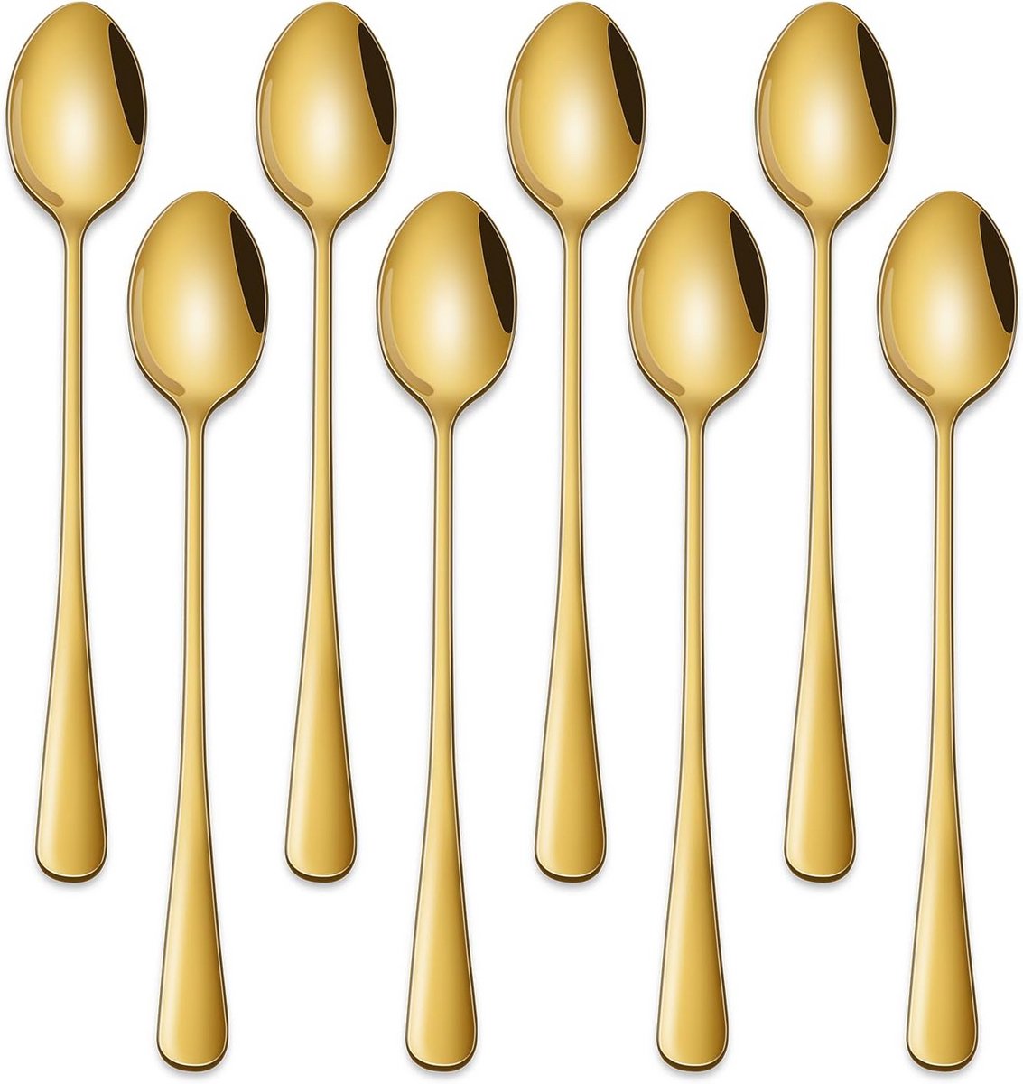 Set van 8 Lange Ijsthee Lepels - Goudkleurig RVS Roerlepels 19 cm