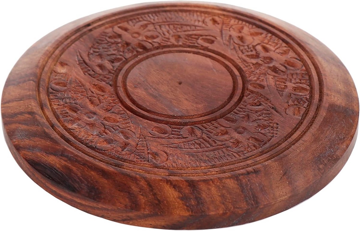 Houten Kaarsenhouder Onderzetter Platte Sheesham Hout met Patroon 12cm