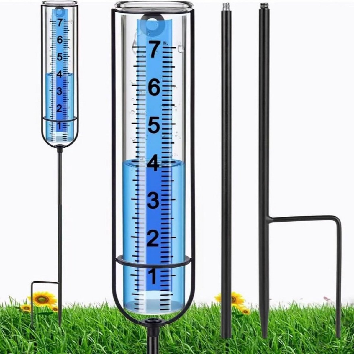 Regenmeter Buiten met Meetlat en Metalen Standaard voor Tuin en Grasveld
