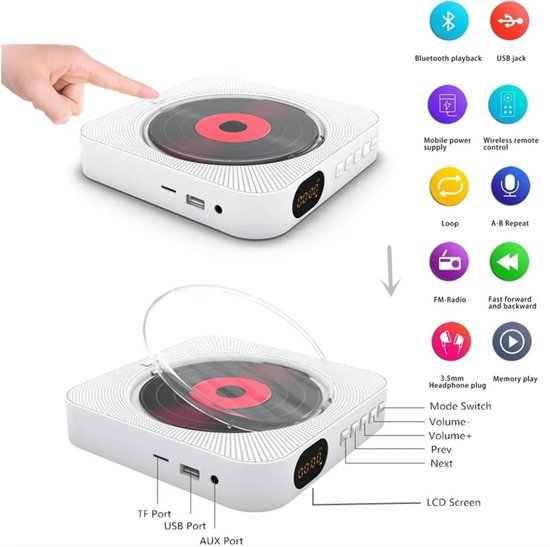 Benelux Select CD Speler Bluetooth - CD Speler Met Bluetooth - CD Speler Draagbaar - USB - LED-Display - 6,7 x 16,7 x 3 cm — afbeelding 3