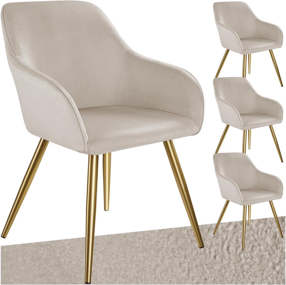 Set van 4 Eetstoelen met Armleuningen in Velourslook Ergonomisch voor Woonkamer en Eetkame