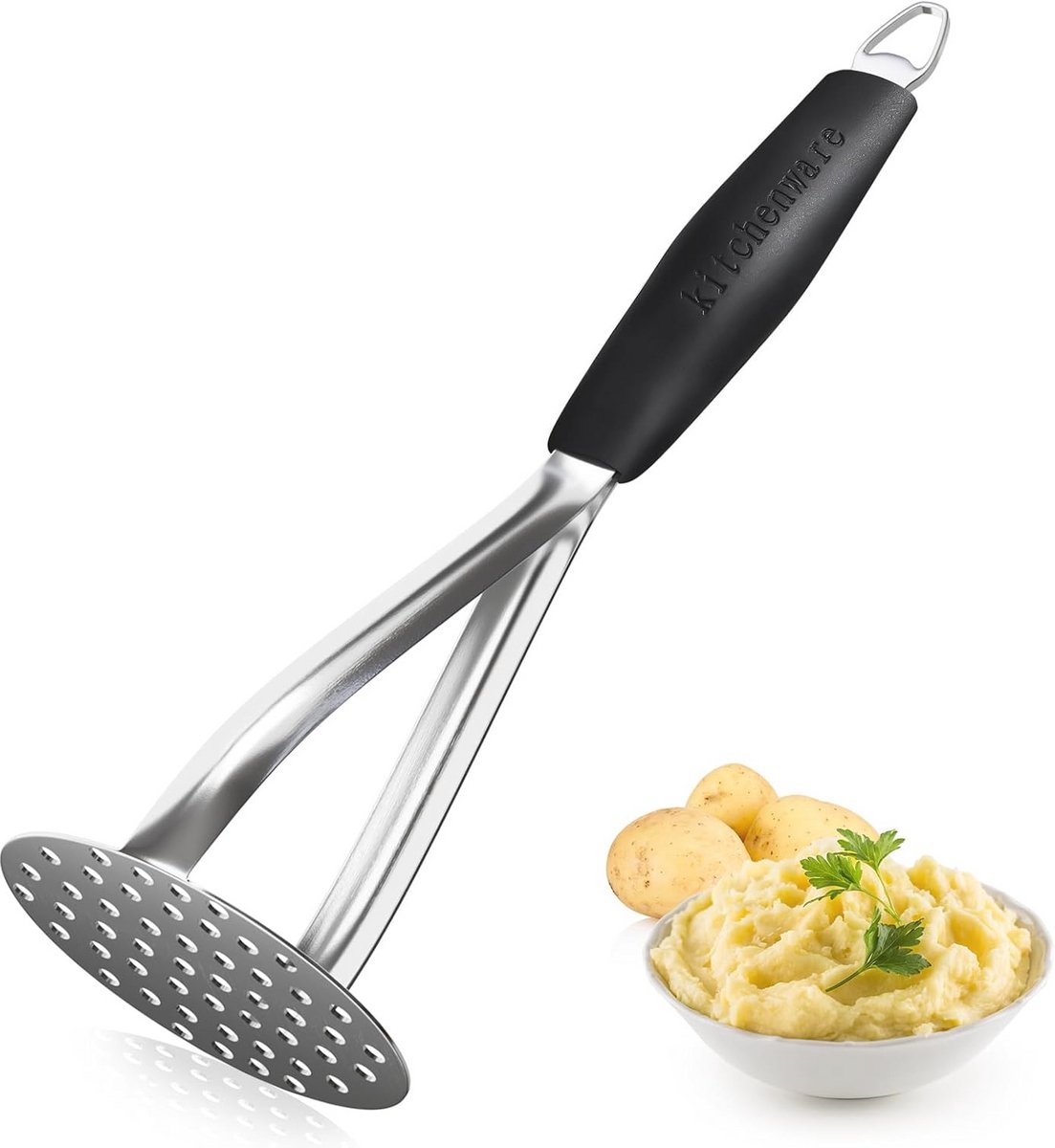 Aardappelstamper en Groentestamper van RVS met Rubberen Handgreep