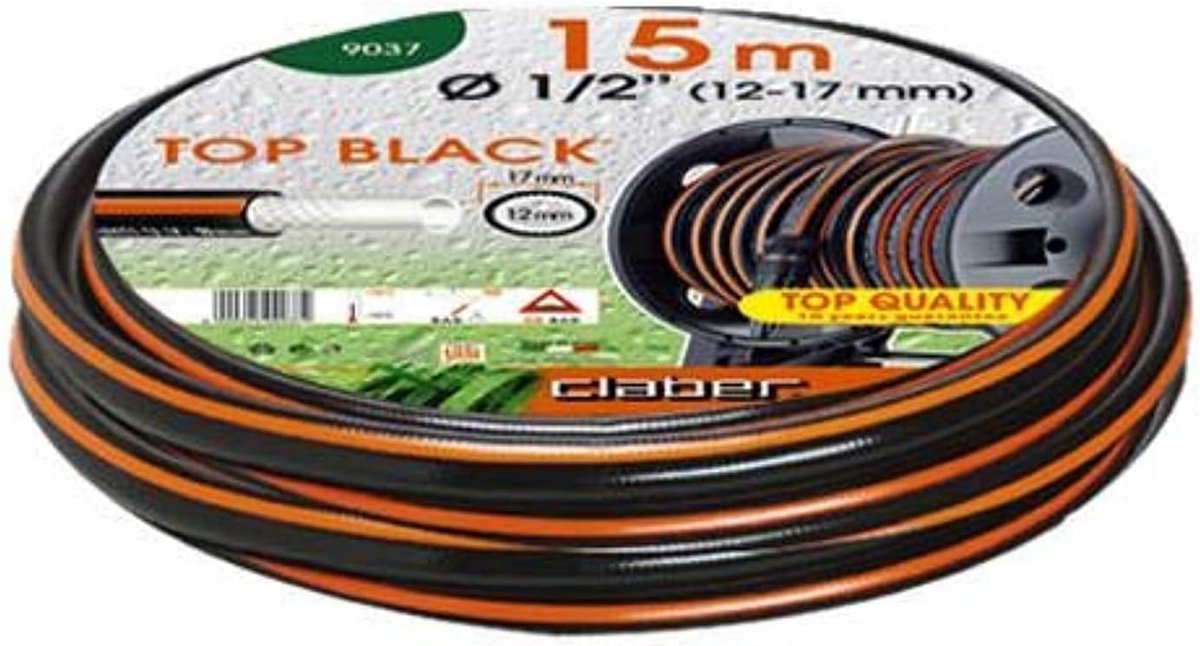 Zwarte Tuinslang 12/17 mm - 15 Meter Dikke Kwaliteit