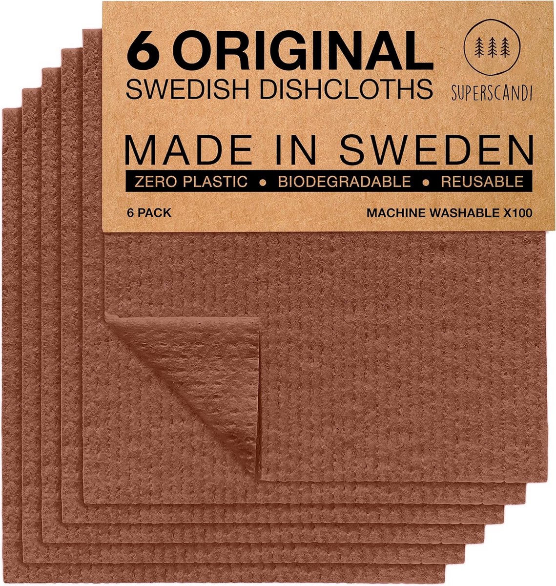 6-pack Herbruikbare Afwasdoeken & Keukendoeken – 100% Composteerbaar & Zeer Absorberend