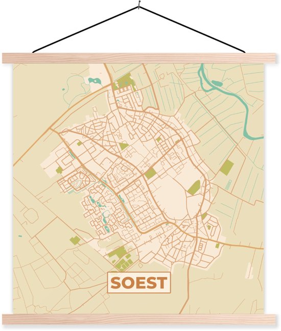 Porte-affiche avec affiche 60x60 cm - Affiche scolaire - Carte - Soest - Vintage - Affiche textile - Lattes vierges