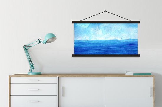 Porte-affiche avec affiche - Affiche scolaire - Mer - Aquarelle - Ciel - 90x45 cm - Lattes noires