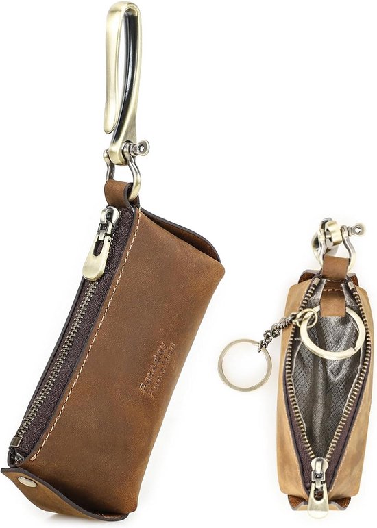 Étui à Clés Automobile en Cuir avec Protection RFID et Mousqueton