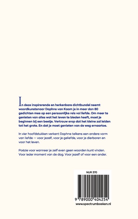 Achterkant van het boek met tekst en barcode. NUR 370.