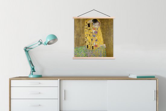 Porte-affiche avec affiche - Affiche scolaire - Le baiser - Gustav Klimt - 90x90 cm - Lattes vierges