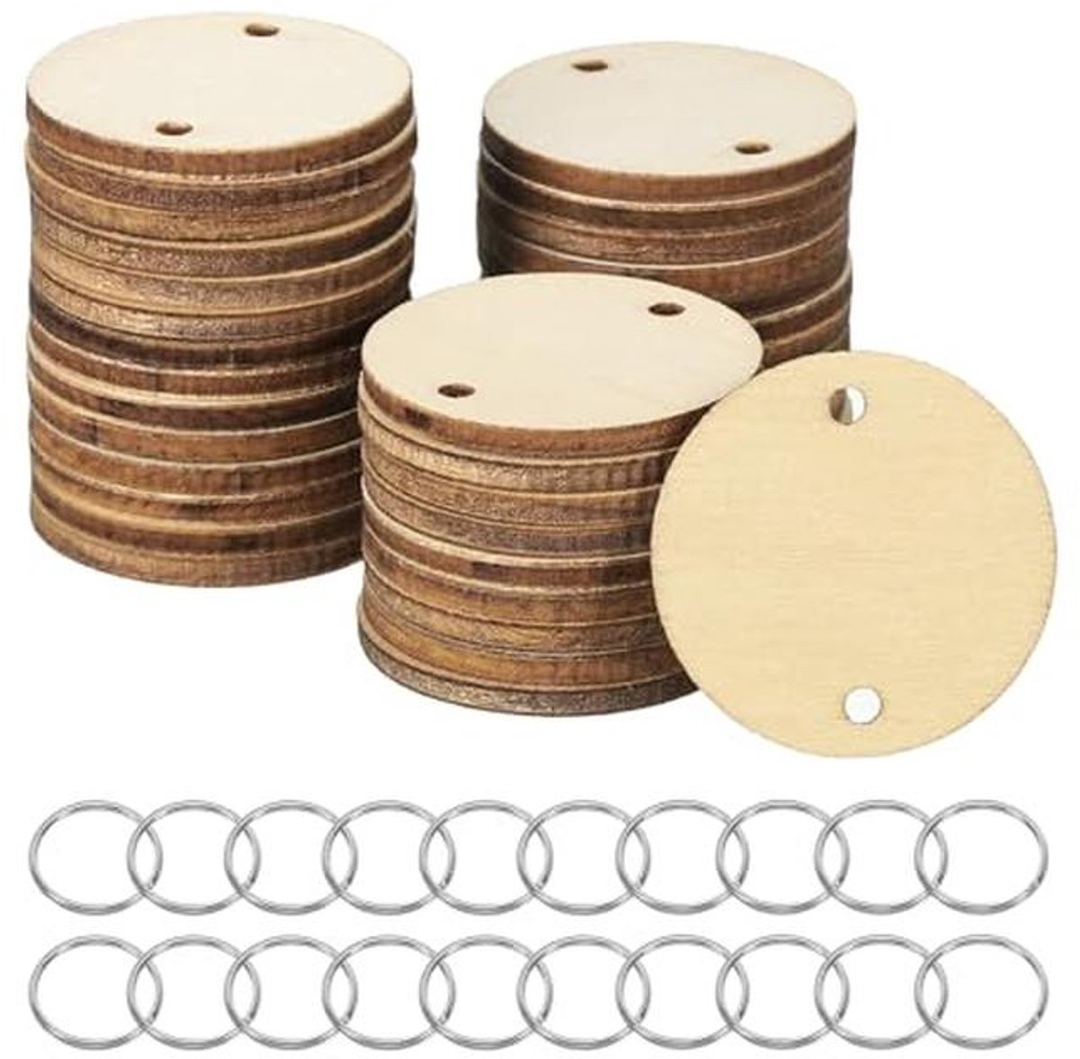 Houten Cirkels voor Knutselen - 100 Stuks Ronde Houten Schijven met Gaten