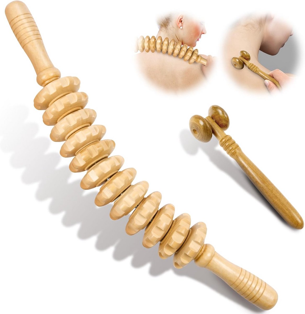 Houten Massage Roller Set (2 stuks) voor Lichaamsmassage, Anti-Cellulitis en Ontspanning
