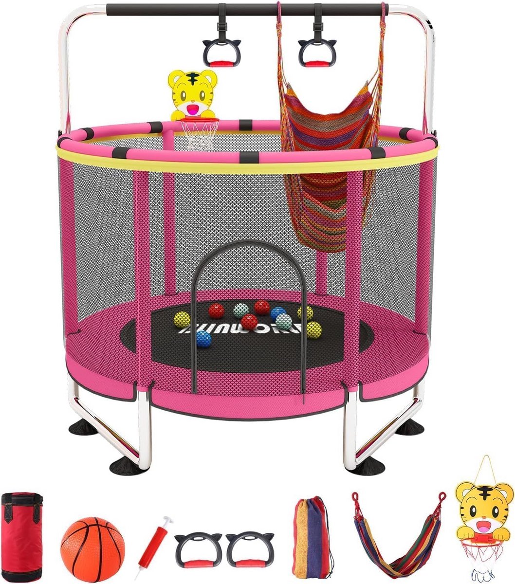 Kinder Trampoline met Basketbalring - Verstelbaar en Veilig voor Binnen en Buiten