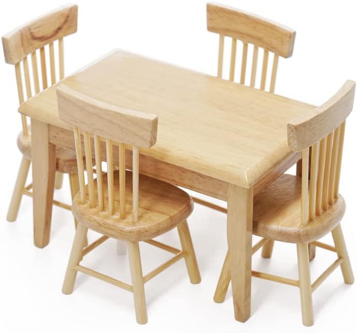 Miniatuur Eettafel Set met 4 Stoelen voor Poppenhuis Schaal 1:12, Houten Meubels