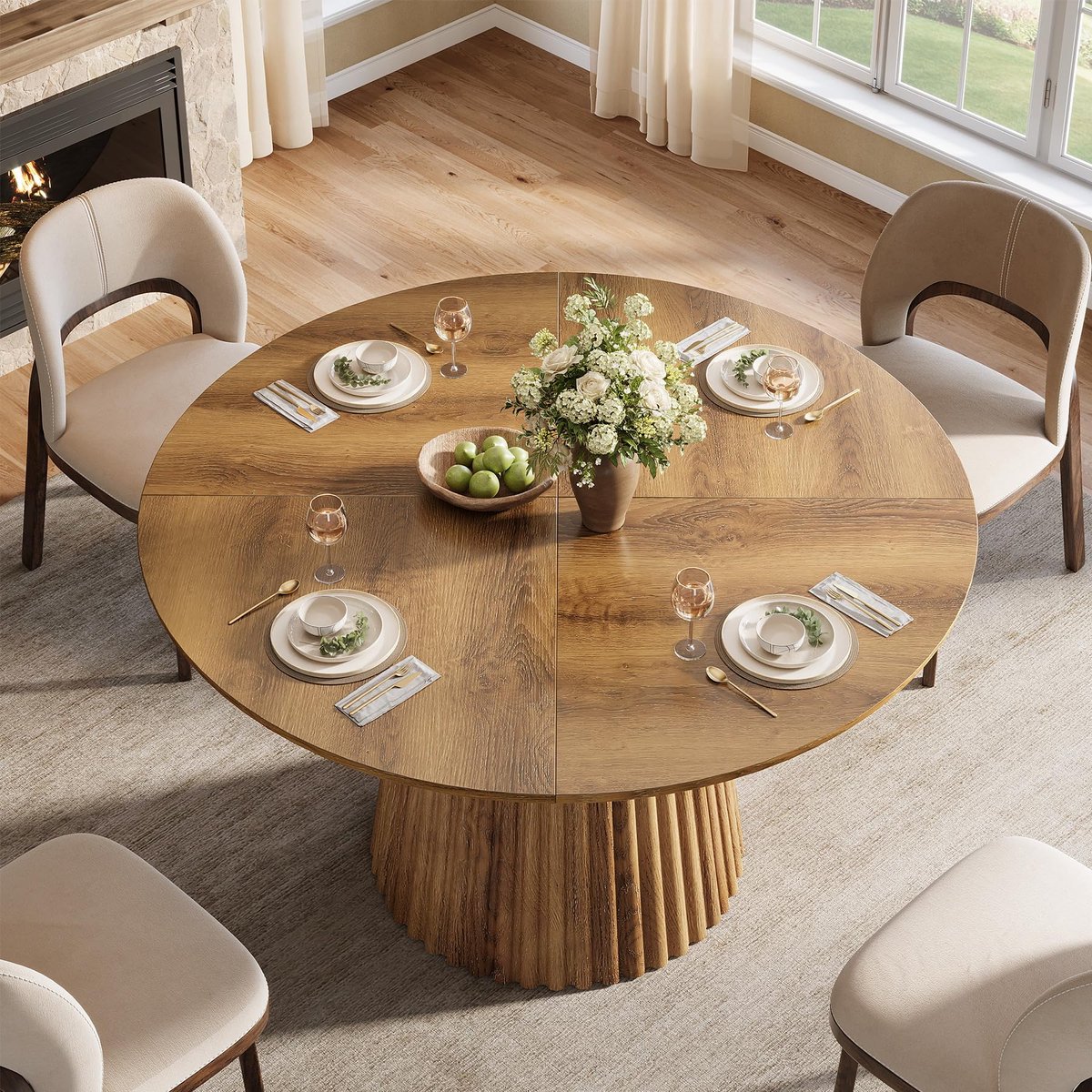 LITTLE Trees Boerderijstijl Eettafel - 120 X 76 X 120 cm - Ronde Houten Tafel - Voor Eetkamer, Keuken & Woonkamer - Bruin – foto 3