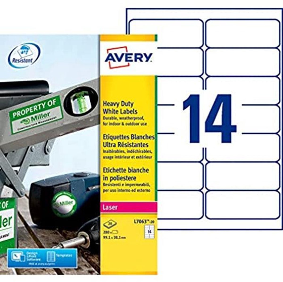 Vellen Polyester Etiketten 99,1 x 38,1 mm - Wit - 280 Stuks