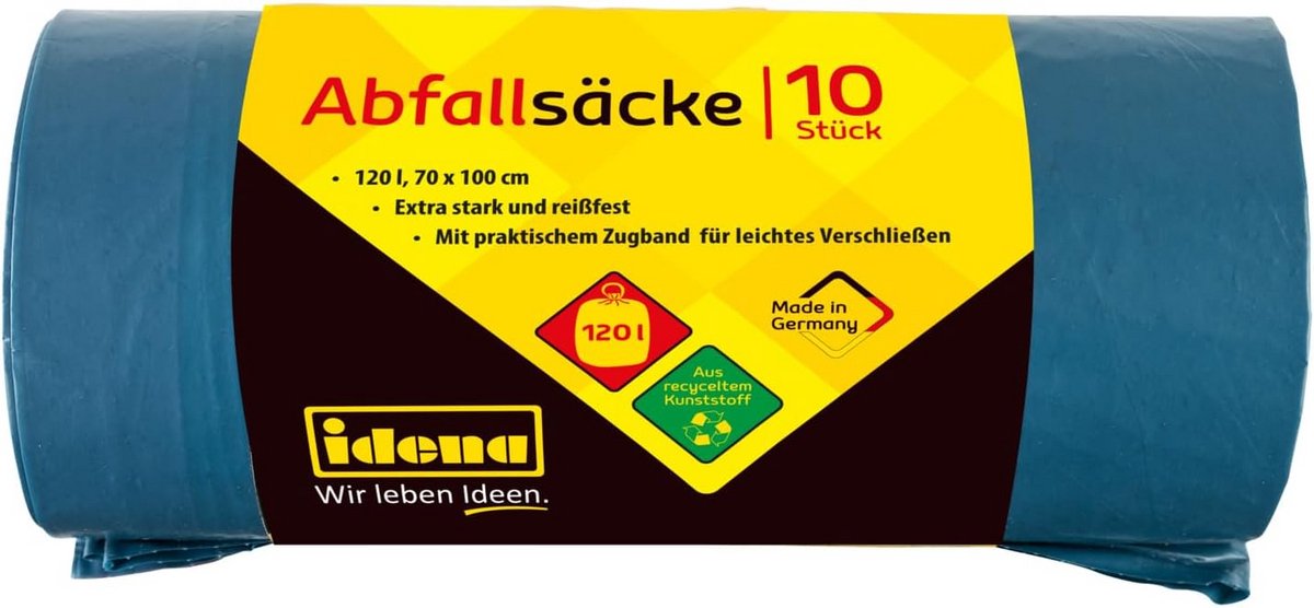 Opvouwbare Afvalzakken - 120 Liter, 10 Stuks, Extra Sterk Met Koord - Ideaal Voor Feesten En Kantoor