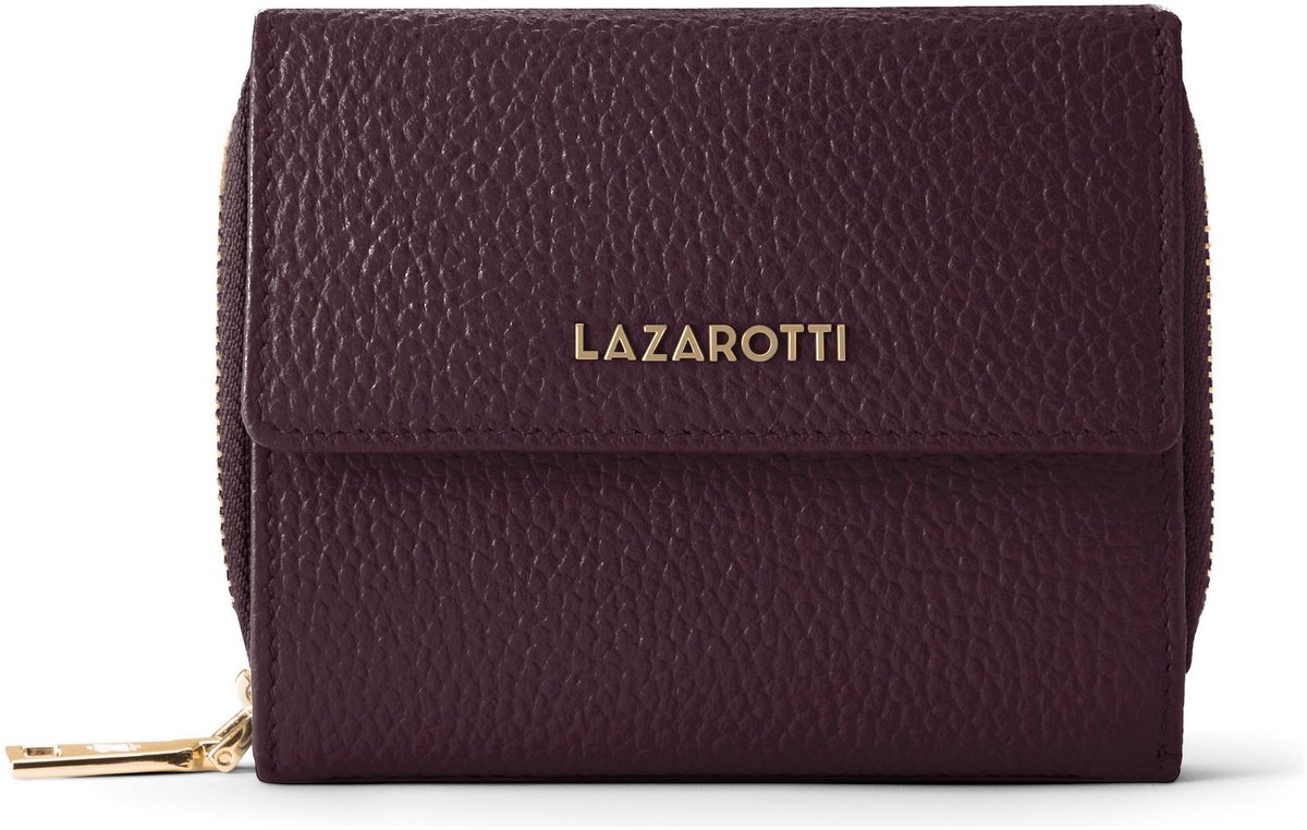 Lazarotti Leren portemonnee Bologna Leather Wallet With 8 Card Slots Burgundy donkerbruin